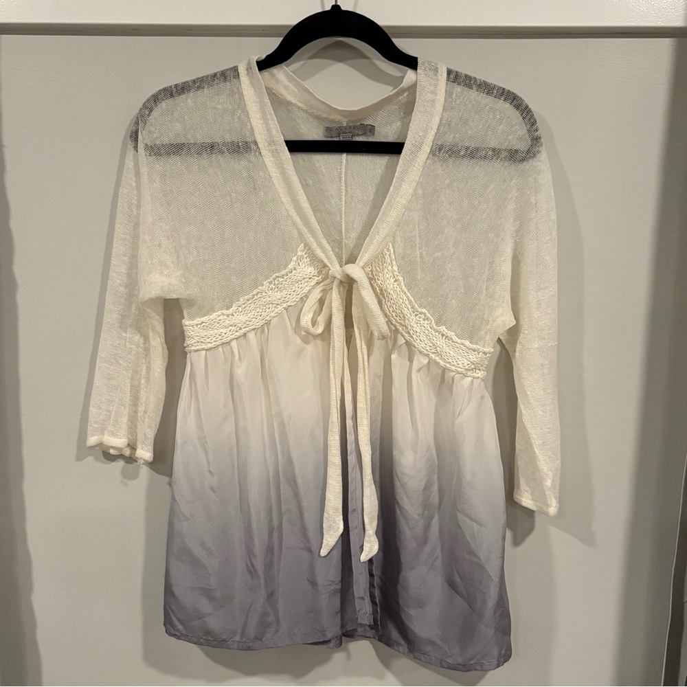Calypso St Barth Long Crochet Top White Ombre Linen Silk S Baby Doll Fairy Y2K